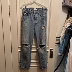 Agolde Light Wash Distressed Straight Leg Jeans